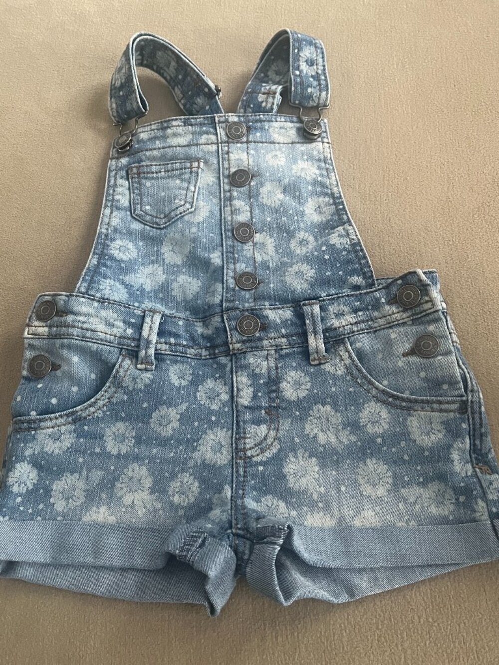 Cherokee Girls Denim Blue Fowers Overalls Size XS.